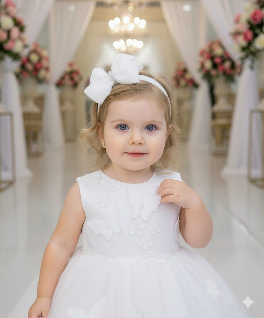 Vestido Infantil Marie Jardim das Borboletas Branco Viviane