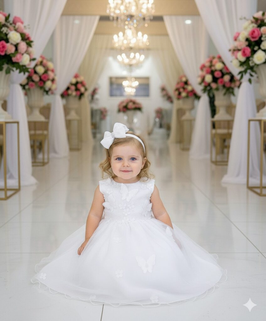 Vestido Infantil Marie Jardim das Borboletas Branco Viviane