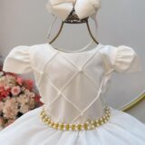 Vestido Infantil Off White Cinto de Pérolas Casamento