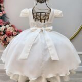 Vestido Infantil Off White Cinto de Pérolas Casamento