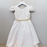 Vestido Infantil Off White Cinto de Pérolas Casamento