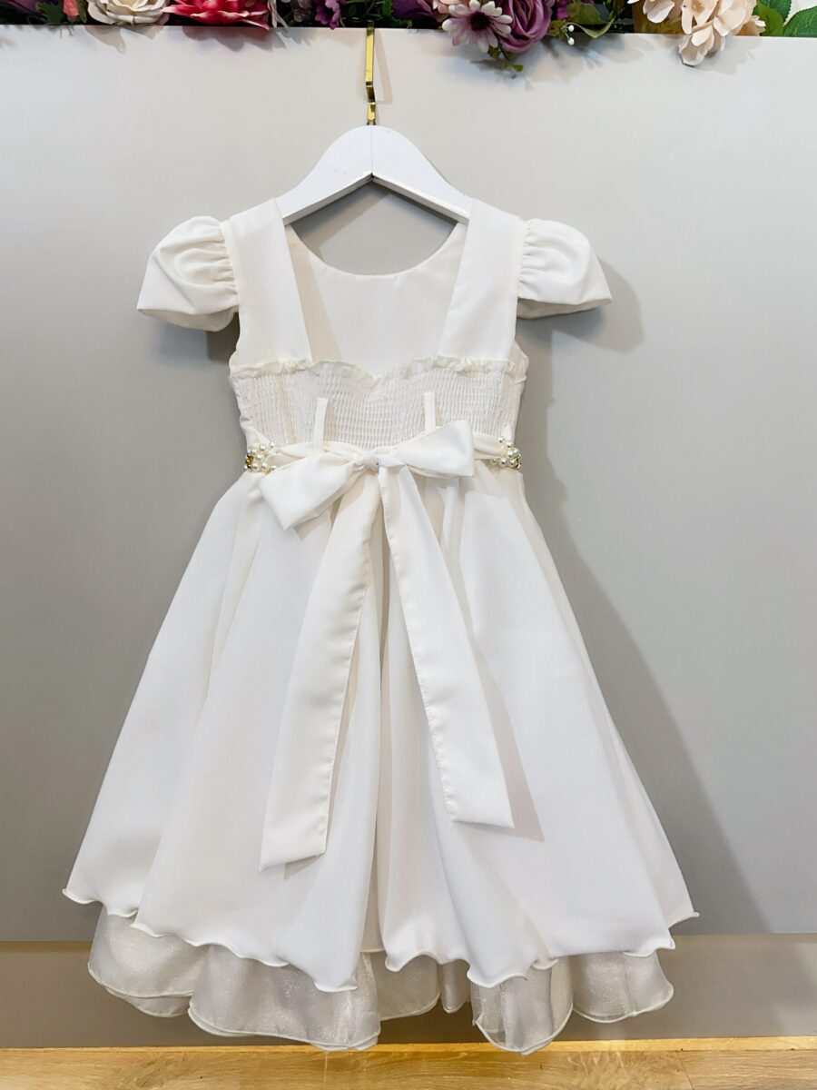 Vestido Infantil Off White Cinto de Pérolas Casamento