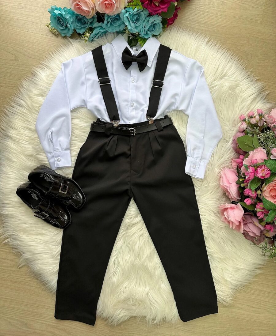 Conjunto Social Infantil Miss Cherry Leo com Suspensório