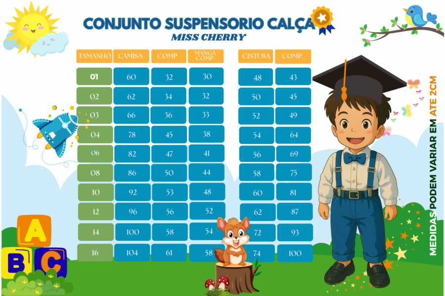Conjunto Social Infantil Miss Cherry Leo com Suspensório