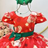 Vestido Infantil Vermelho e Verde Ursinhos Natal