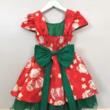 Vestido Infantil Vermelho e Verde Ursinhos Natal