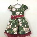 Vestido Infantil Verde e Marsala Ursinhos Natal