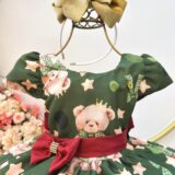 Vestido Infantil Verde e Marsala Ursinhos Natal