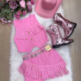 Conjunto Boiadeira Infantil Jeans com Chapéu e Cinto