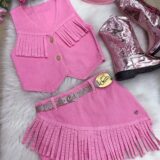 Conjunto Boiadeira Infantil Jeans com Chapéu e Cinto