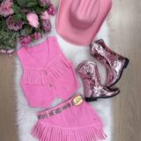Conjunto Boiadeira Infantil Jeans com Chapéu e Cinto