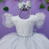 Vestido Infantil Branco com Glitter Daminha Festa