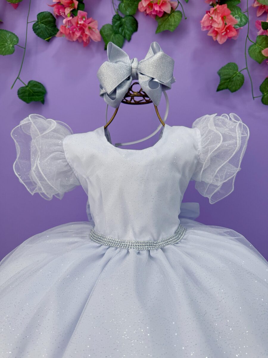 Vestido Infantil Branco com Glitter Daminha Festa