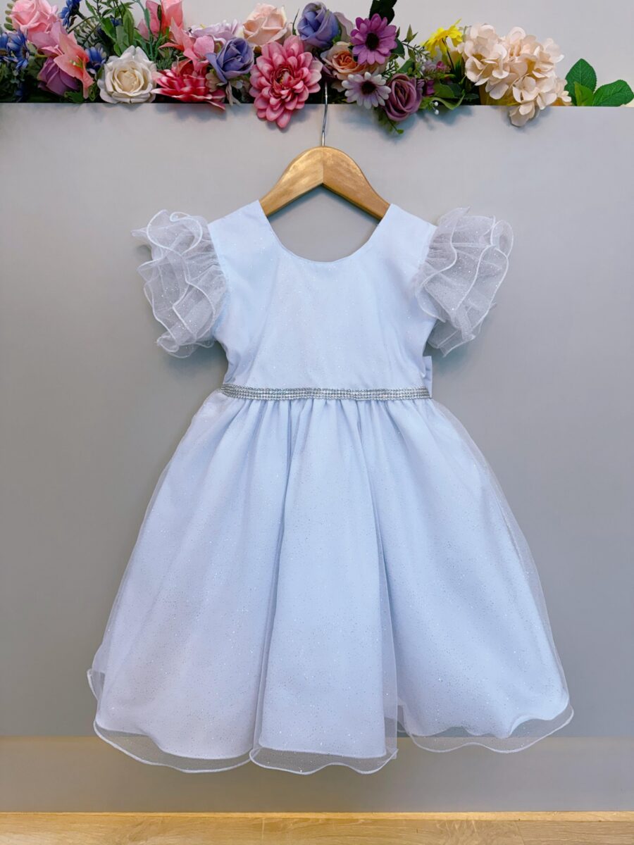 Vestido Infantil Branco com Glitter Daminha Festa