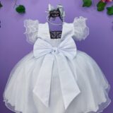 Vestido Infantil Branco com Glitter Daminha Festa