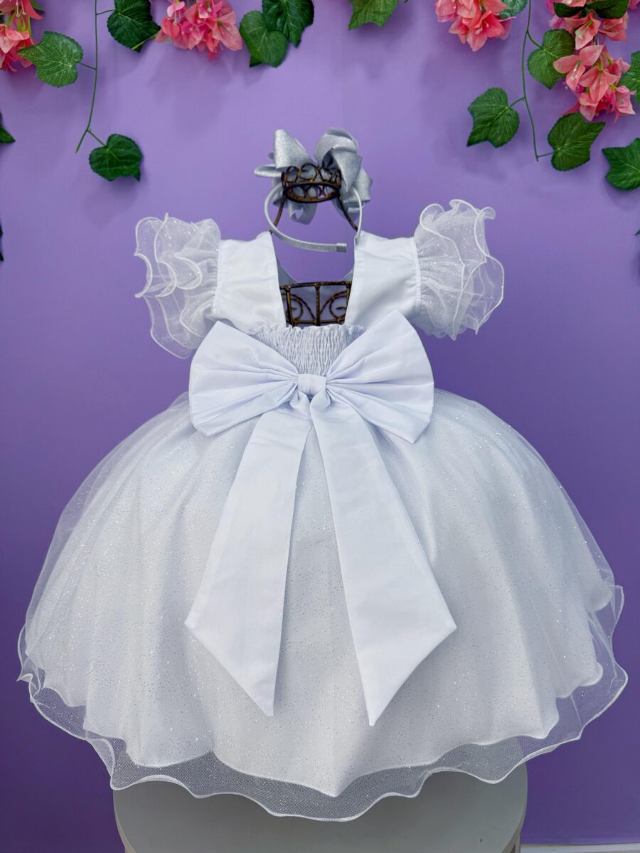 Vestido Infantil Branco com Glitter Daminha Festa