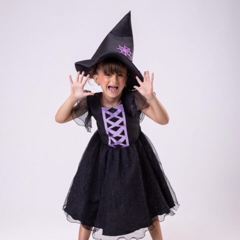 Vestido Infantil Halloween Bruxinha Encanto Sombrio Preto