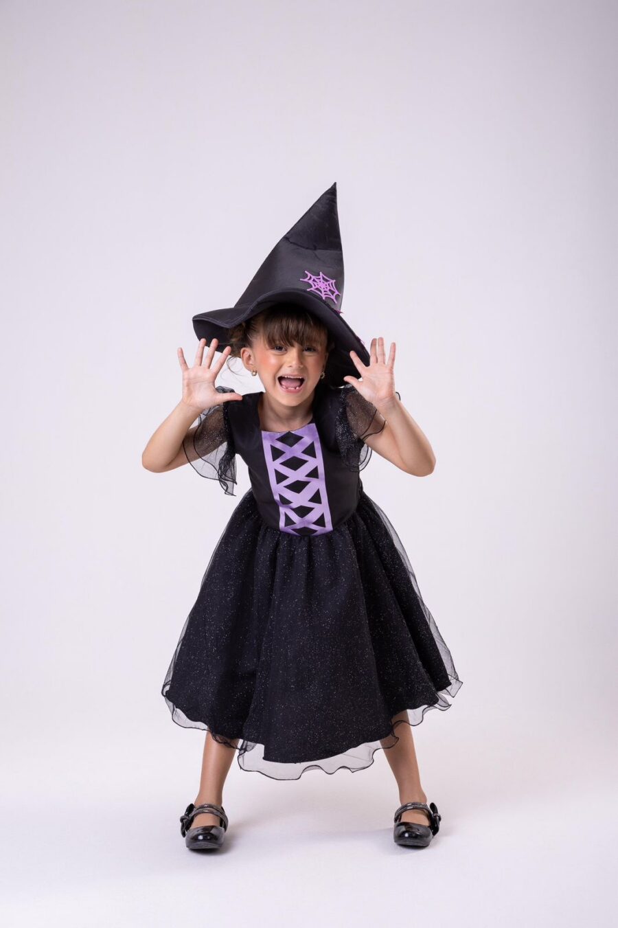 Vestido Infantil Halloween Bruxinha Encanto Sombrio Preto