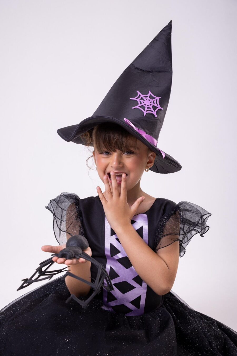 Vestido Infantil Halloween Bruxinha Encanto Sombrio Preto