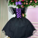 Vestido Infantil Halloween Bruxinha Encanto Sombrio Preto