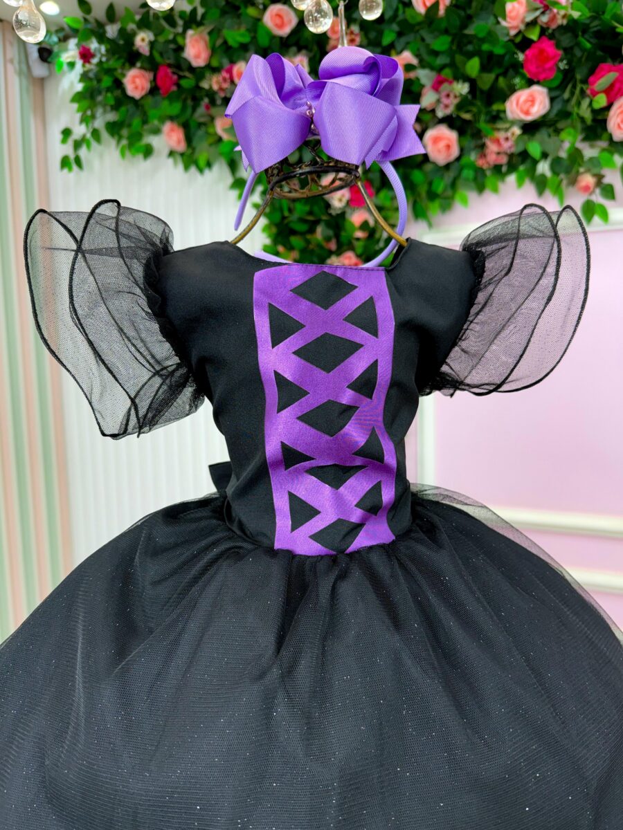 Vestido Infantil Halloween Bruxinha Encanto Sombrio Preto