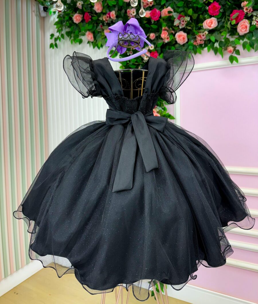 Vestido Infantil Halloween Bruxinha Encanto Sombrio Preto