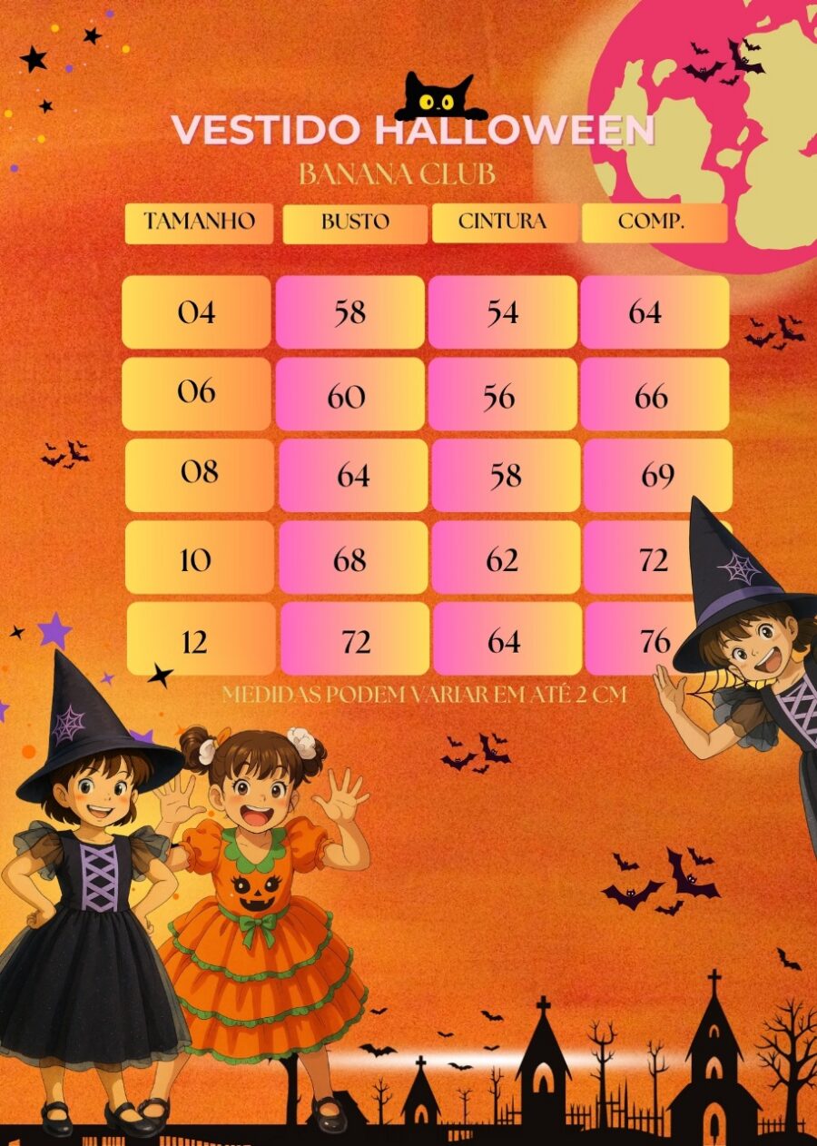 Vestido Infantil Halloween Bruxinha Encanto Sombrio Preto