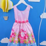 Vestido Infantil Rosa Unicórnio Festa de Aniversário