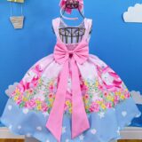 Vestido Infantil Rosa Unicórnio Festa de Aniversário