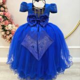Vestido Infantil Azul Royal Dama com Strass Tam 4 ao 18