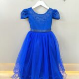 Vestido Infantil Azul Royal Dama com Strass Tam 4 ao 18