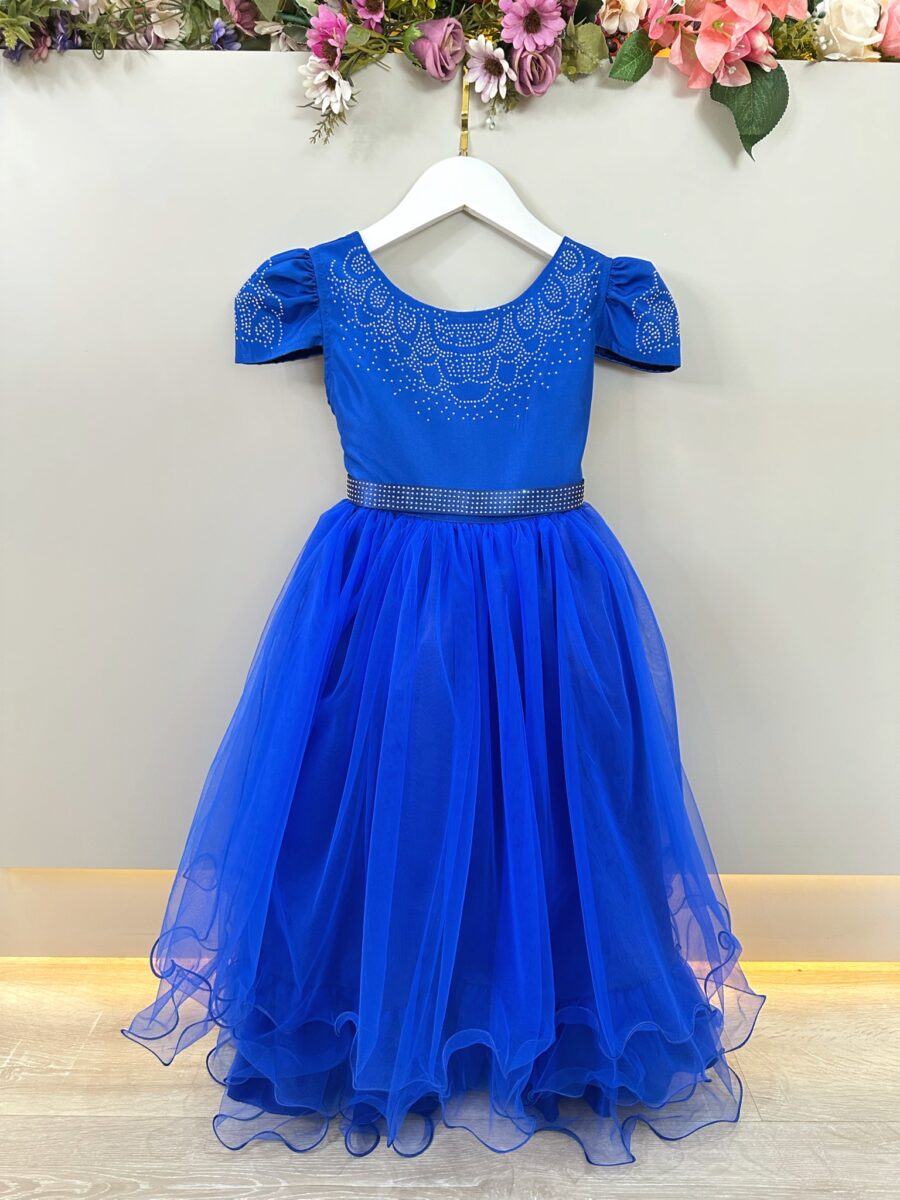 Vestido Infantil Azul Royal Dama com Strass Tam 4 ao 18