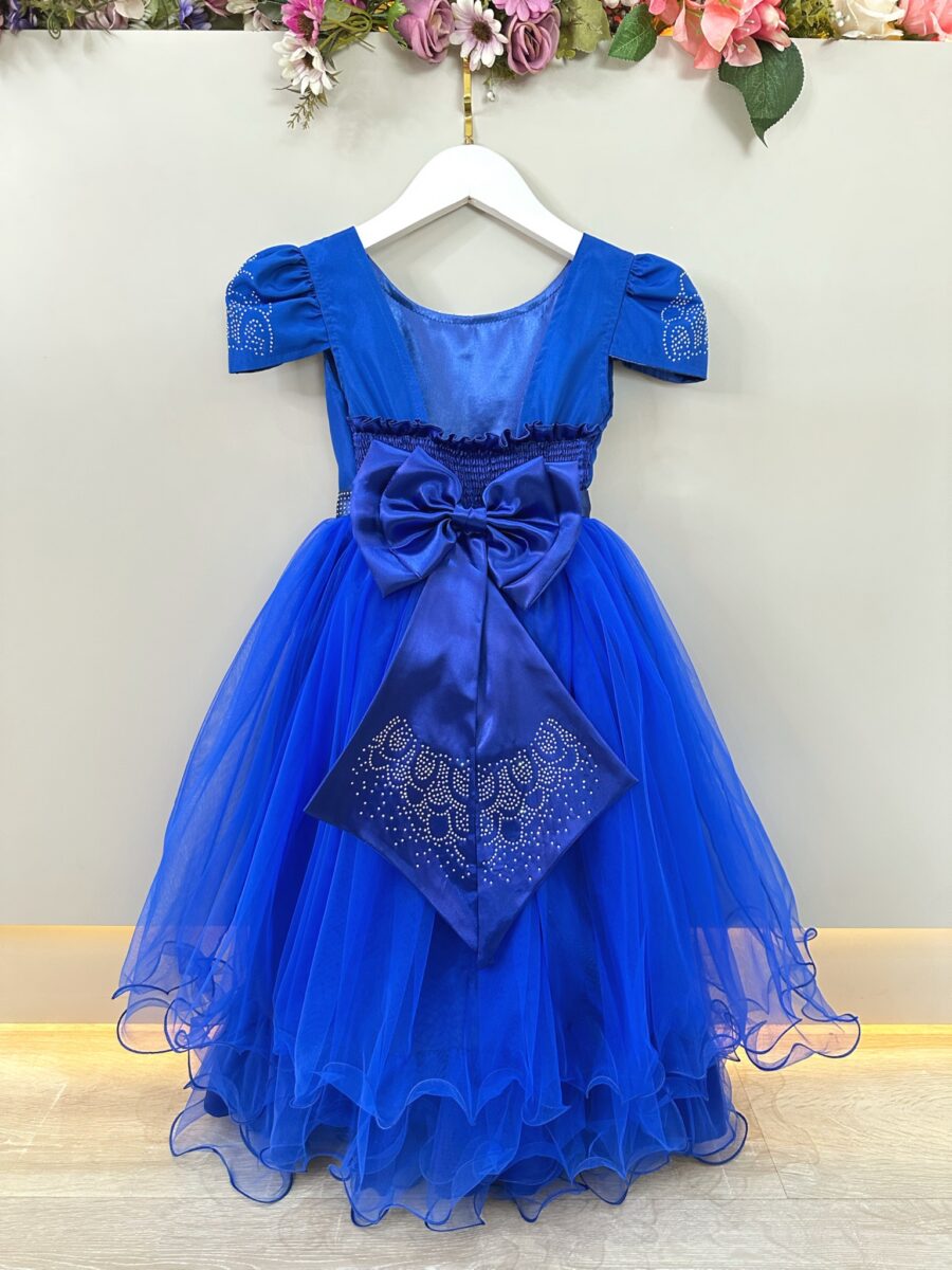 Vestido Infantil Azul Royal Dama com Strass Tam 4 ao 18