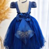 Vestido Infantil Azul Royal Dama com Strass Tam 4 ao 18