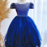 Vestido Infantil Azul Royal Dama com Strass Tam 4 ao 18