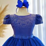Vestido Infantil Azul Royal Dama com Strass Tam 4 ao 18