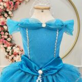 Fantasia Infantil Princesa Azul com Luvas Cetim e Tule
