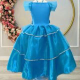 Fantasia Infantil Princesa Azul com Luvas Cetim e Tule