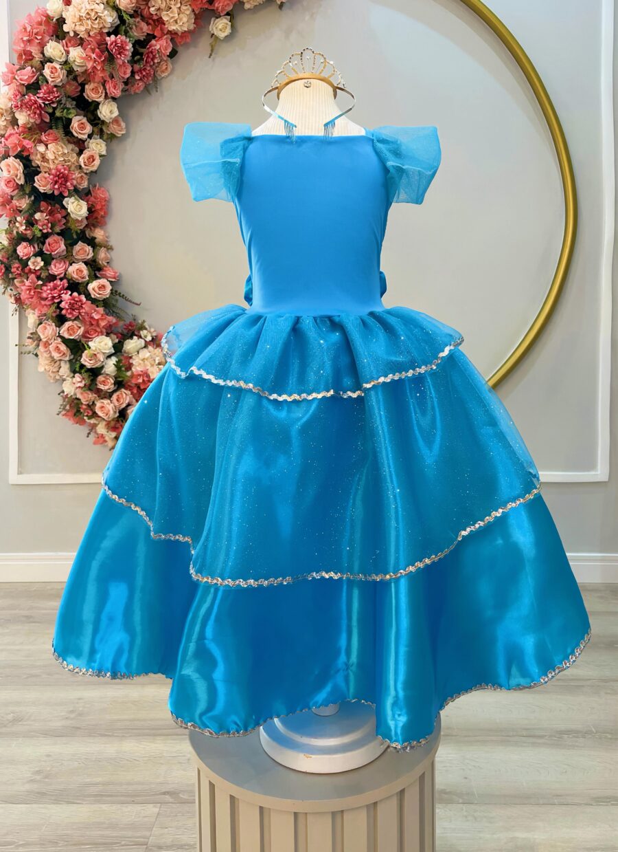 Fantasia Infantil Princesa Azul com Luvas Cetim e Tule