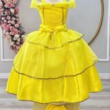 Fantasia Infantil Princesa Amarela com Luvas Cetim e Tule