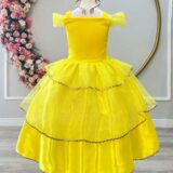 Fantasia Infantil Princesa Amarela com Luvas Cetim e Tule