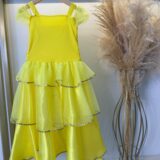 Fantasia Infantil Princesa Amarela com Luvas Cetim e Tule