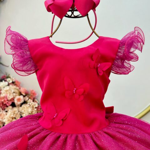 Vestido Infantil Pink Jardim das Borboletas Festa