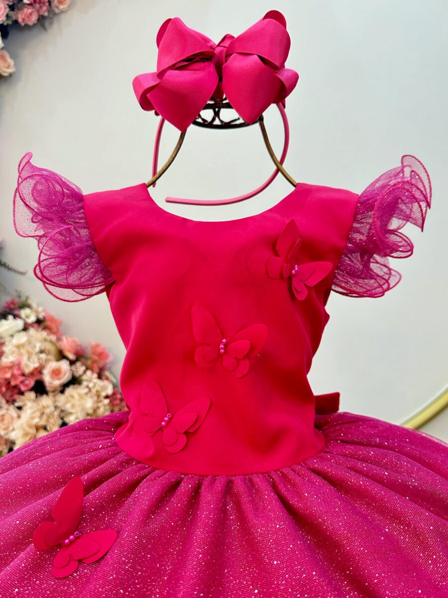 Vestido Infantil Pink Jardim das Borboletas Festa