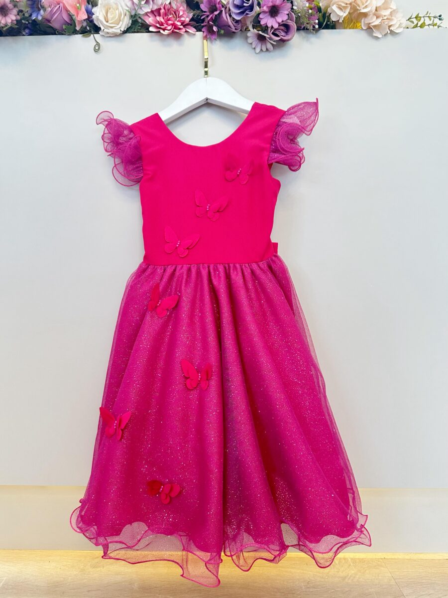 Vestido Infantil Pink Jardim das Borboletas Festa