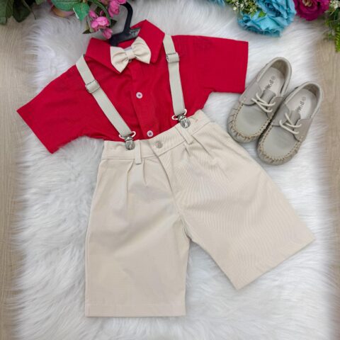 Conjunto Social Infantil Miss Cherry Henry Vermelho e Bege