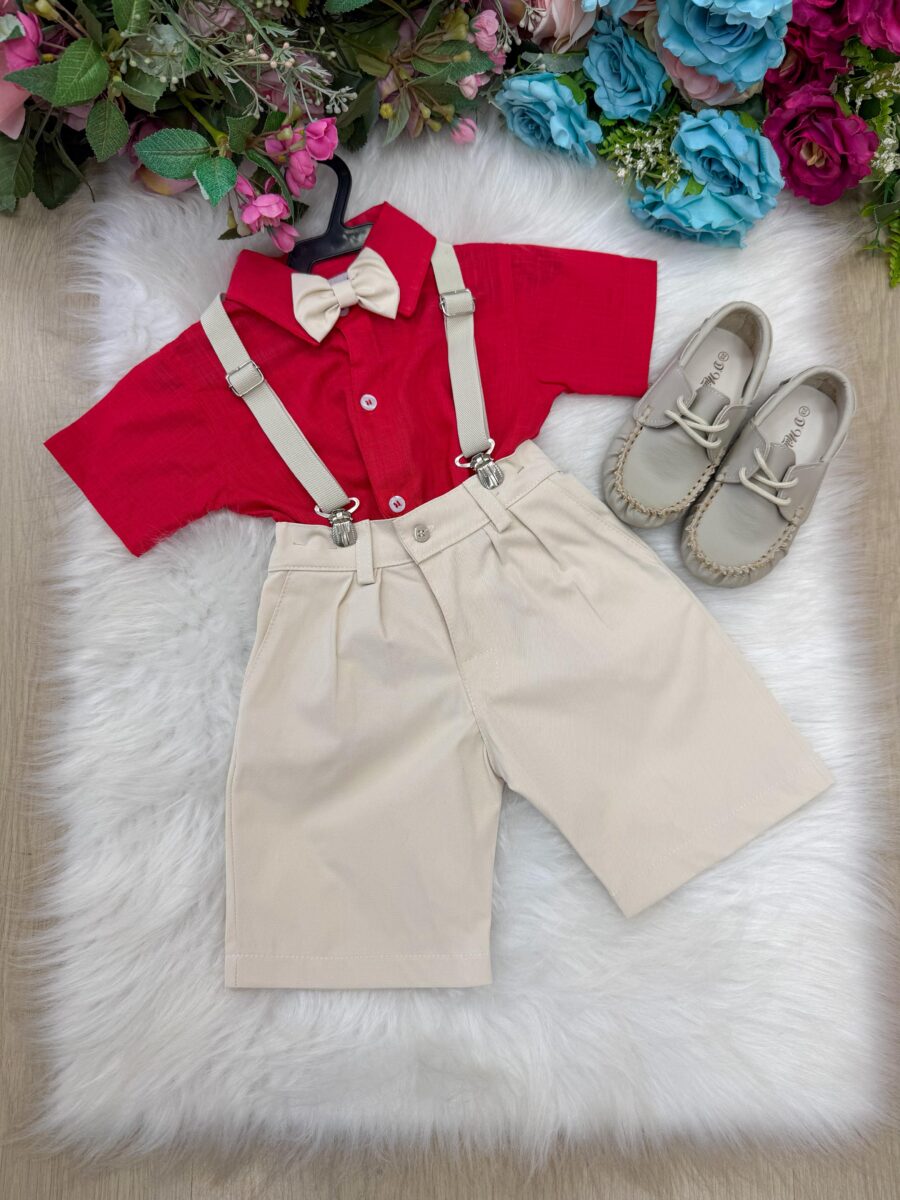 Conjunto Social Infantil Miss Cherry Henry Vermelho e Bege
