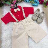 Conjunto Social Infantil Miss Cherry Henry Vermelho e Bege
