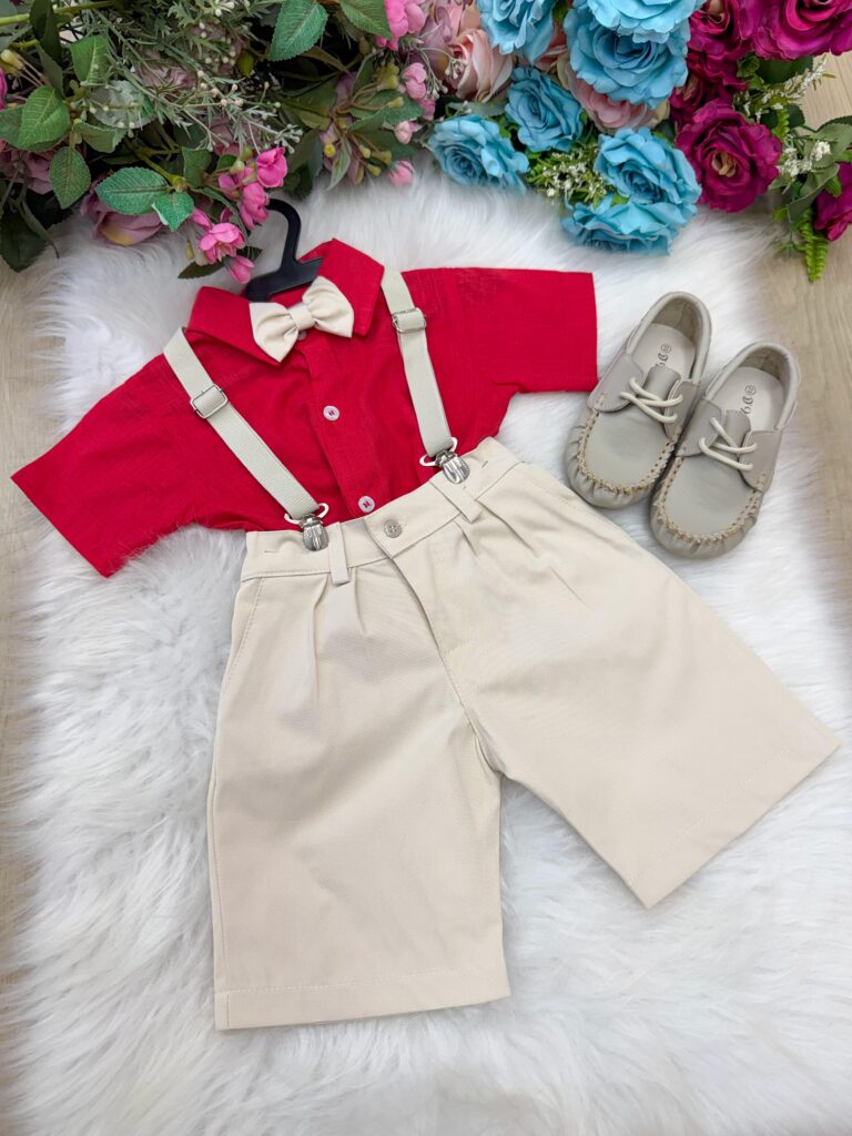 Conjunto Social Infantil Miss Cherry Henry Vermelho e Bege