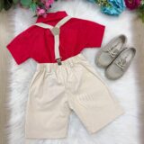 Conjunto Social Infantil Miss Cherry Henry Vermelho e Bege